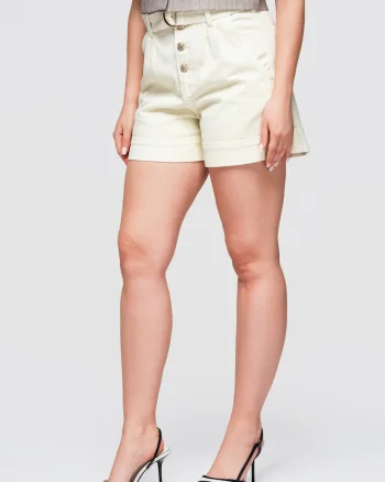 Pantaloni scurti dama cu talie inalta, croi lejer, denim 100% bumbac OW-ST-E0011, Bej