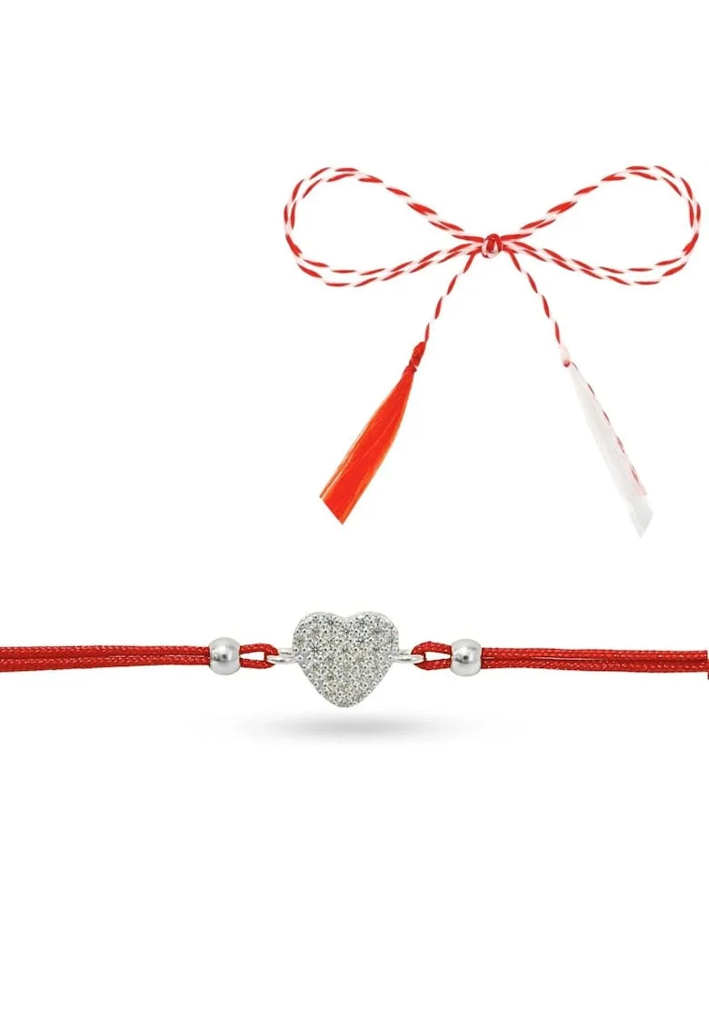 Martisor Premium din Argint cu - Bratara inimioara cu cristale C1, Argintiu