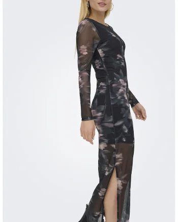 Rochie mini cambrata cu segmente semitransparente, Negru/Lila
