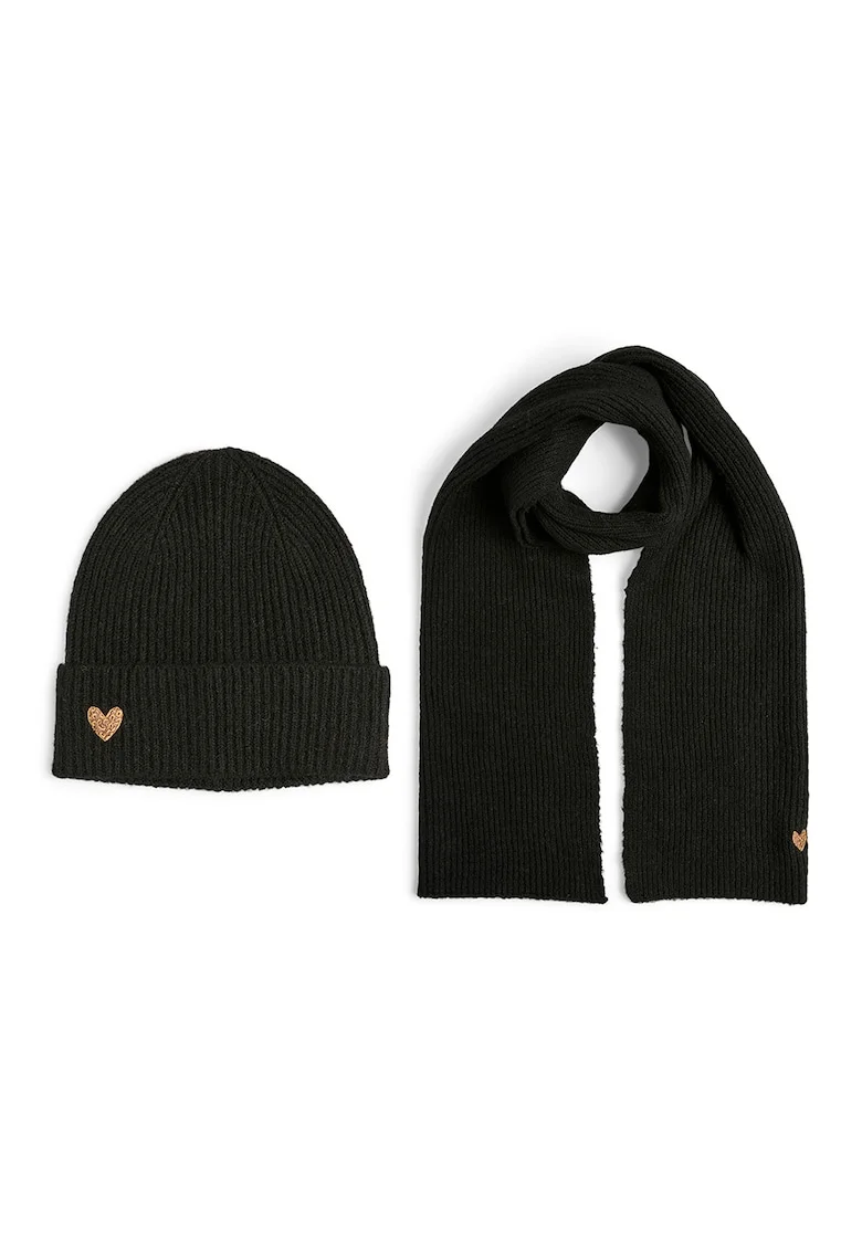 Set de fular si caciula cu striatii, Negru