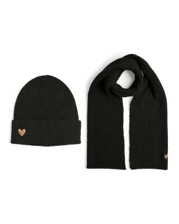 Set de fular si caciula cu striatii, Negru