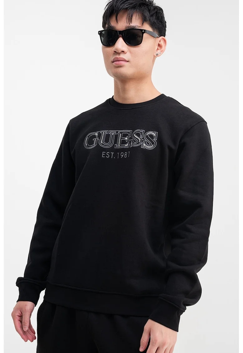 Bluza de trening cu logo brodat, Alb/Negru