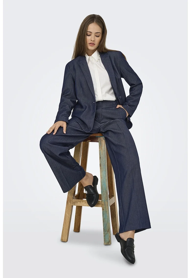 Pantaloni regular fit cu talie inalta, Albastru inchis