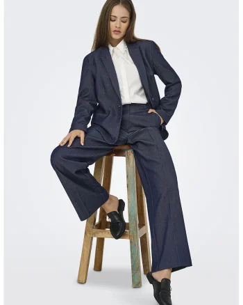 Pantaloni regular fit cu talie inalta, Albastru inchis