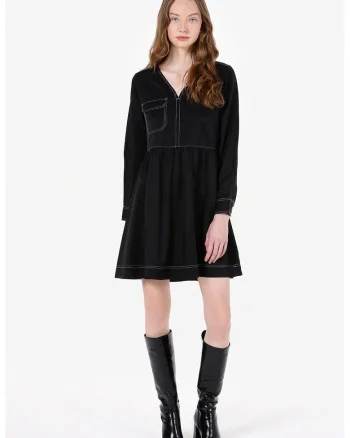Rochie evazata cu detalii contrastante, Negru
