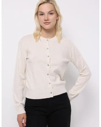 Cardigan uni cu nasturi, Alb fildes