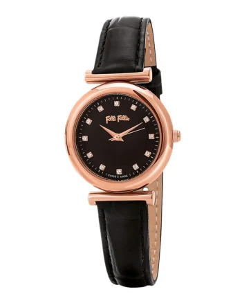 Ceas cu o curea din piele Sparkle Chic, Negru
