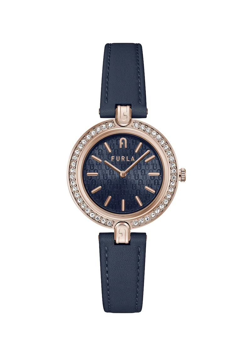 Ceas analog cu cristale Swarovski, Bleumarin inchis/auriu rose