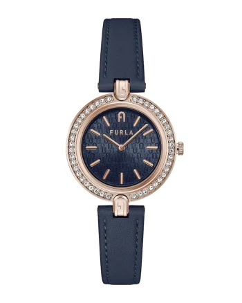 Ceas analog cu cristale Swarovski, Bleumarin inchis/auriu rose