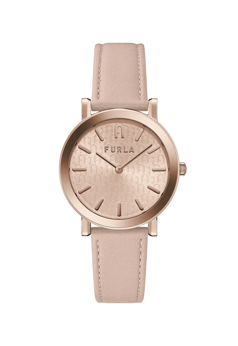 Ceas quartz cu o curea din piele, Roz deschis/Auriu rose
