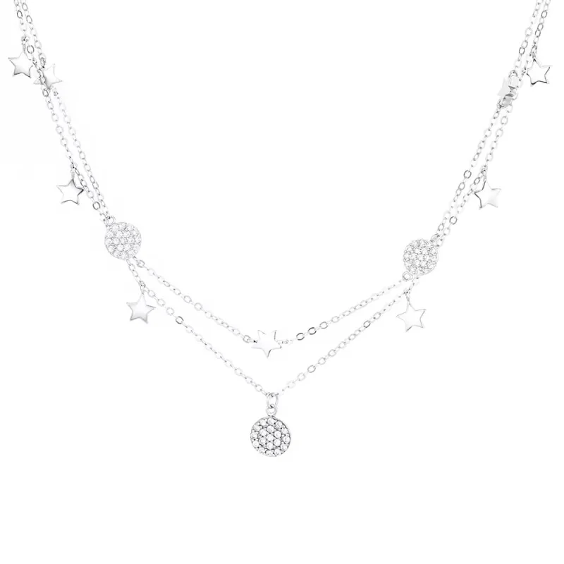 Lantisor argint 925, JW1244, model dublu elegant cu stelute, placat cu rodiu