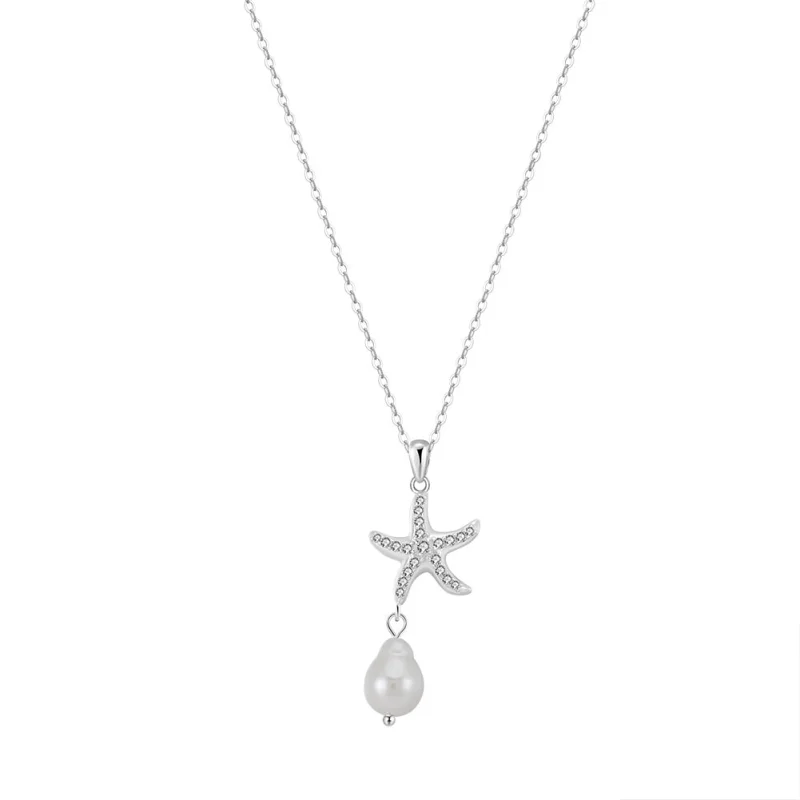 Lantisor argint 925, JW1539, model stea de mare, placat cu rodiu