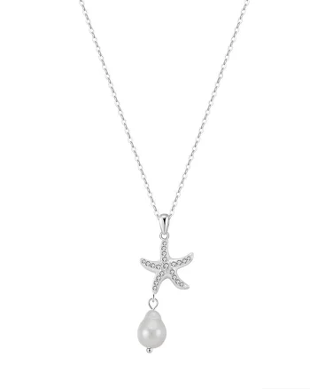Lantisor argint 925, JW1539, model stea de mare, placat cu rodiu