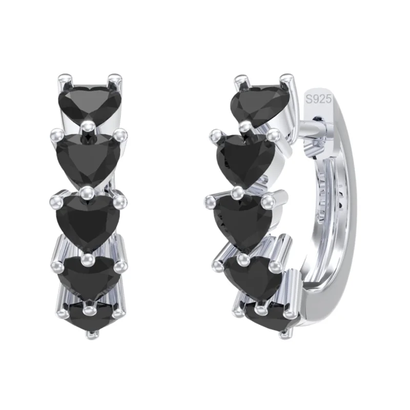 Cercei rotunzi argint 925, JW1799, model cu zirconiu negru, placati cu rodiu