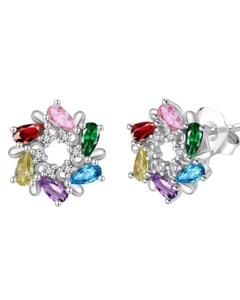 Cercei argint 925, JW1762, model elegant multicolor, placati cu rodiu