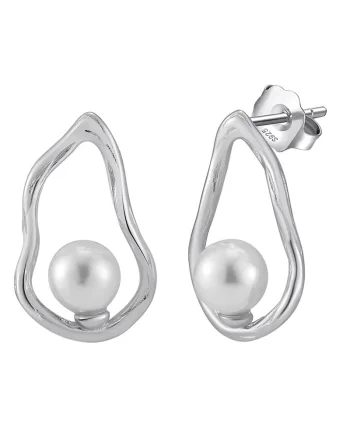 Cercei argint 925, JW1715, model abstract cu perle, placati cu rodiu