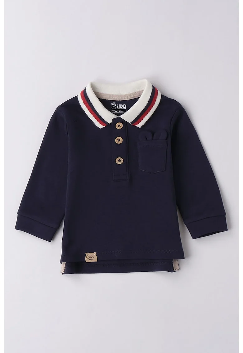 Bluza polo de bumbac cu buzunar aplicat, Rosu/Alb/Bleumarin