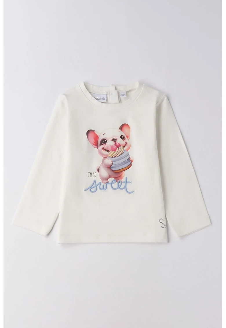 Bluza cu imprimeu grafic, Alb fildes/Albastru lavanda/Roz pastel