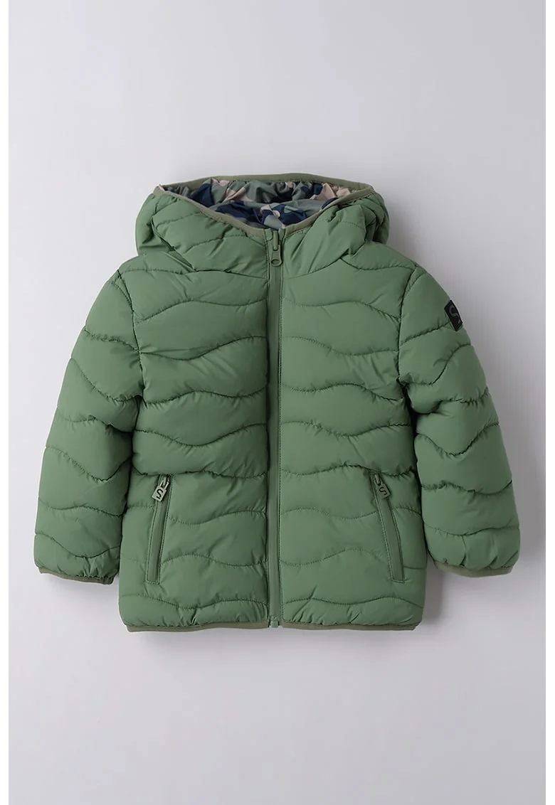 Geaca reversibila cu gluga, Maro deschis/Verde feriga/Bleumarin