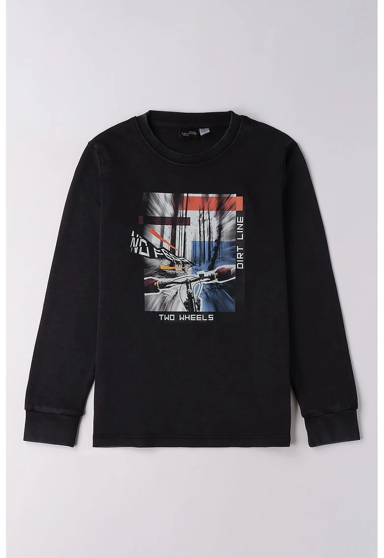 Bluza cu imprimeu grafic, Negru/Alb murdar/Albastru