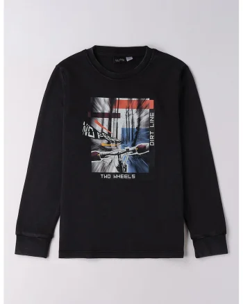Bluza cu imprimeu grafic, Negru/Alb murdar/Albastru