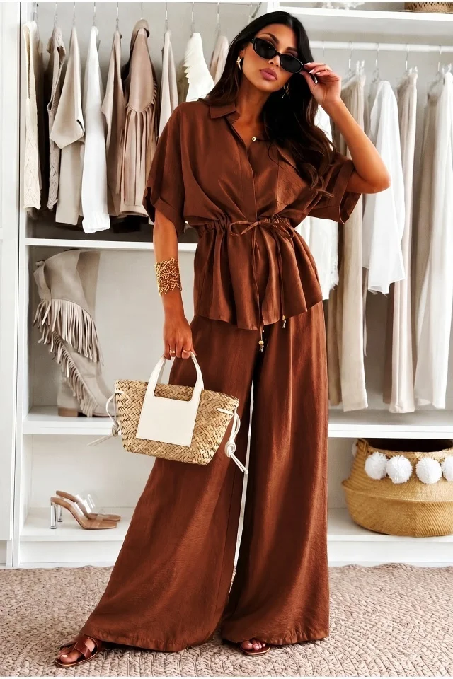 Compleu oversize AZMIRA, camasa vaporoasa si pantaloni lejeri, MARO, Marime S/M/L