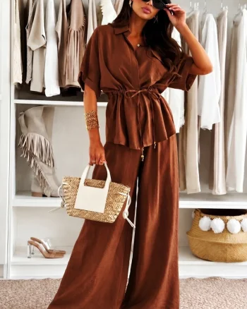 Compleu oversize AZMIRA, camasa vaporoasa si pantaloni lejeri, MARO, Marime S/M/L