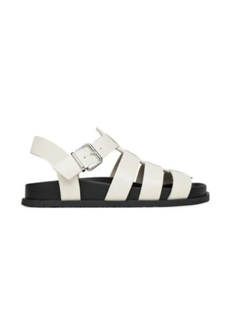 Sandale dama,  piele naturala, Alb/Negru
