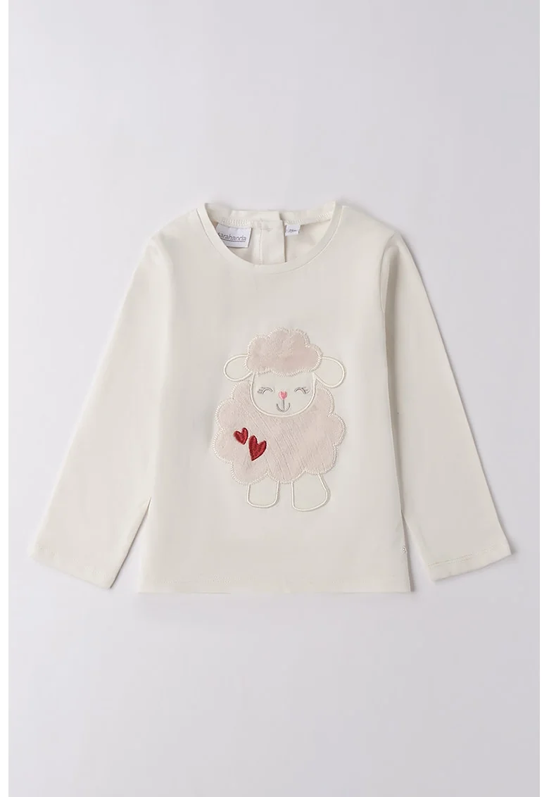 Bluza cu broderie, Alb fildes/Roz pal
