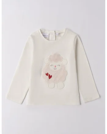 Bluza cu broderie, Alb fildes/Roz pal
