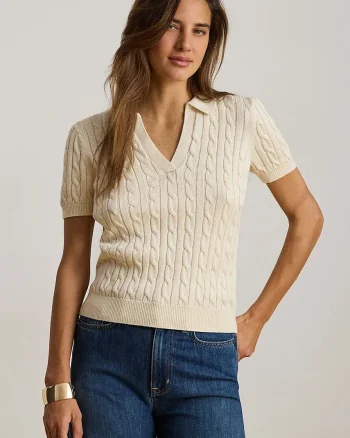 Lauren Ralph Lauren pulover cu mânecă scurtă pentru femei, cu vâscoză