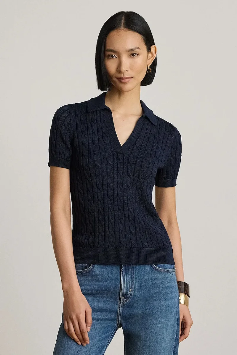 Lauren Ralph Lauren pulover cu mânecă scurtă pentru femei, cu vâscoză