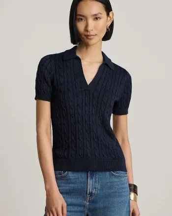 Lauren Ralph Lauren pulover cu mânecă scurtă pentru femei, cu vâscoză