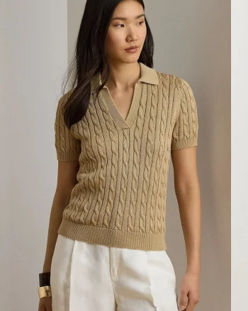 Lauren Ralph Lauren pulover cu mânecă scurtă pentru femei, cu vâscoză
