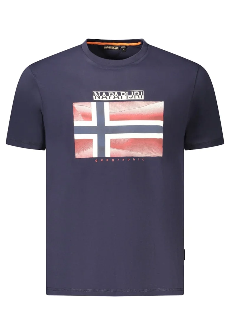 Tricou din bumbac barbati, cu imprimeu cu logo, Regular Fit, Bleumarin