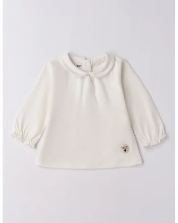 Bluza lejera cu mansete elastice si capse, Alb fildes