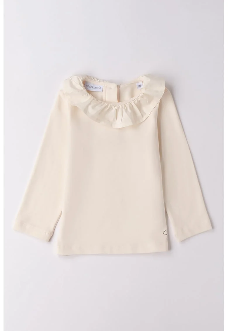 Bluza cu guler cu volane, Alb fildes