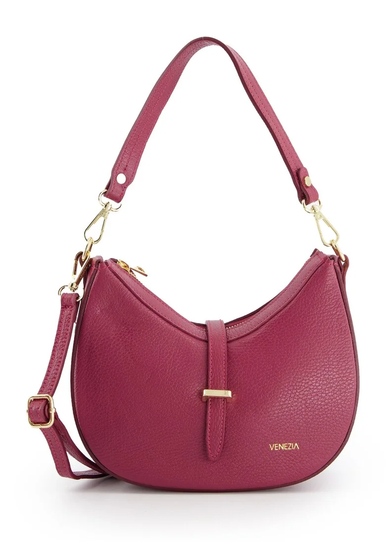 Geanta dama  bordeaux din piele naturala, 14x24x9cm, cu curea de umar detasabila, 43cm
