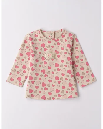 Bluza din amestec de bumbac cu model inimi, Maro deschis/Maro nisip/Roz