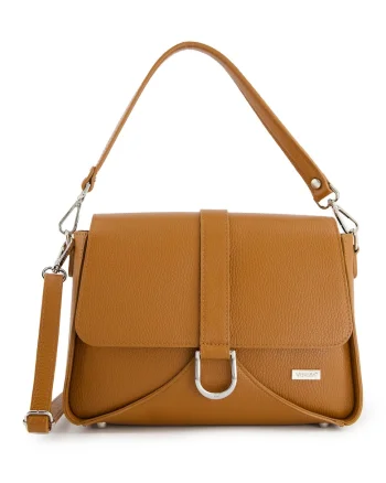 Geanta de umar din piele naturala  maro, 19x28x10cm, cu 3 buzunare interioare, curea detasabila 50cm