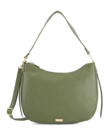 Geanta de umar dama  din piele naturala verde, 23x33x8cm, cu 2 buzunare interioare, curea detasabila max 115cm