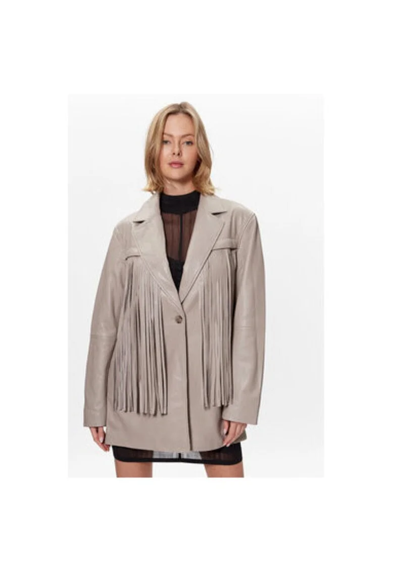 Sacou dama,  302083763, Piele naturala, Gri, Gri