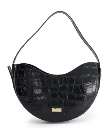 Geanta de umar,  piele naturala lacuita, neagra, 14x25x6cm, lungime maxima curea 91cm