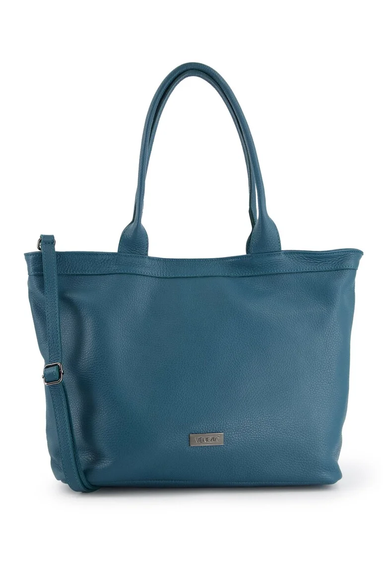Geanta shopper din piele naturala,  verde, 29x33x14.5cm, cu 3 buzunare interioare, curea detasabila 119cm