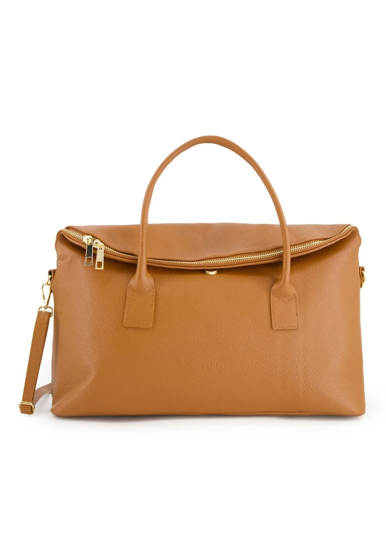 Geanta shopper din piele naturala  maro, 32x43x15cm, cu 3 buzunare interioare, curea detasabila 115cm