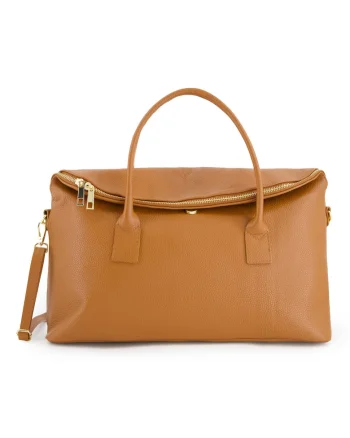 Geanta shopper din piele naturala  maro, 32x43x15cm, cu 3 buzunare interioare, curea detasabila 115cm