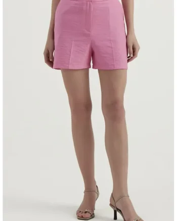 Pantaloni scurti dama,  talie inalta, roz, material textil