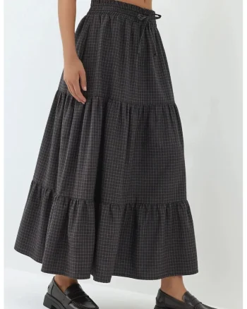 Fusta maxi,  straturi, talie elastica, maro, textil