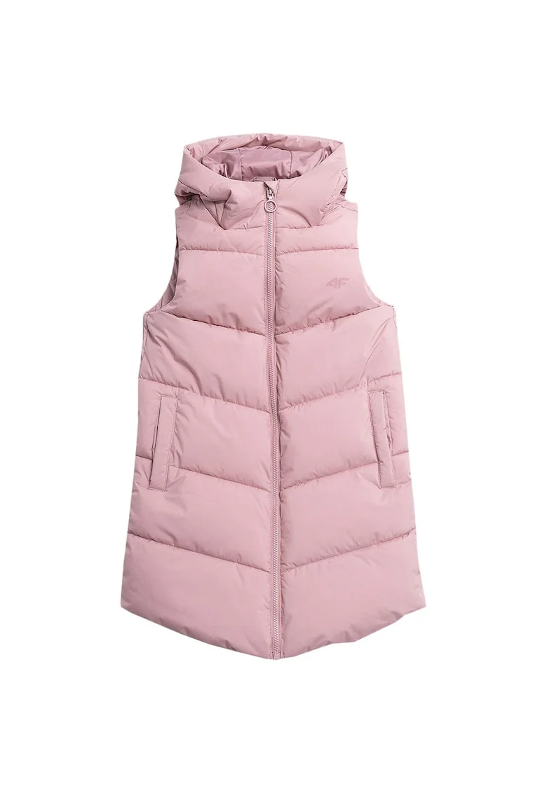 Vesta pentru fete,  roz, poliester, cu gluga, doua buzunare, Roz
