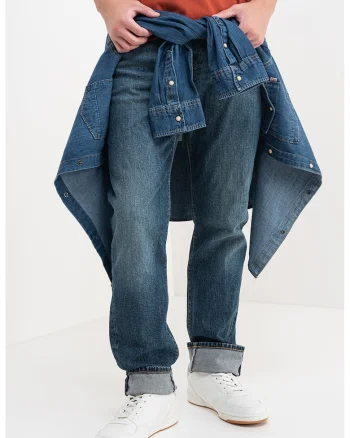 Blugi relaxed fit cu talie medie, Albastru inchis